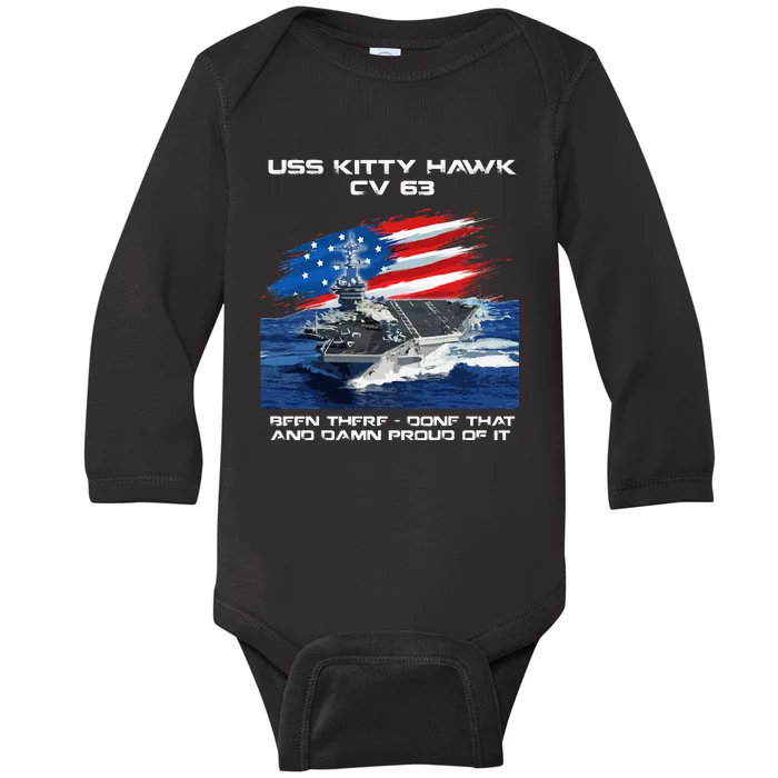 USS Kitty Hawk CV 63 Aircraft Carrier Veteran USA Flag Xmas Baby Long Sleeve Bodysuit