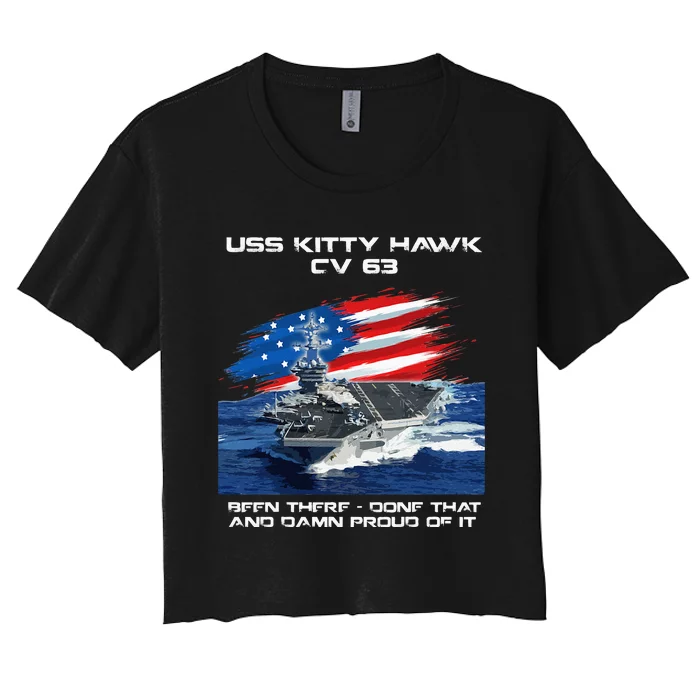 USS Kitty Hawk CV 63 Aircraft Carrier Veteran USA Flag Xmas Women's Crop Top Tee