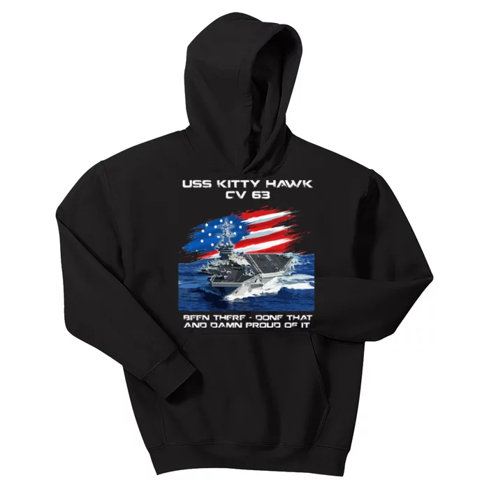 USS Kitty Hawk CV 63 Aircraft Carrier Veteran USA Flag Xmas Kids Hoodie