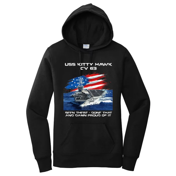 USS Kitty Hawk CV 63 Aircraft Carrier Veteran USA Flag Xmas Women's Pullover Hoodie