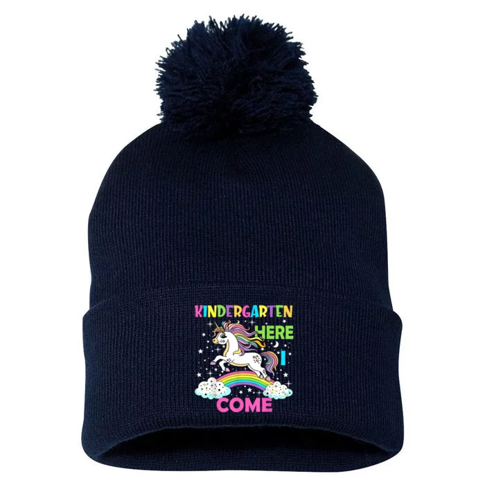 Unicorn Kindergarten Here I Come School Kindergarten Girl Pom Pom 12in Knit Beanie