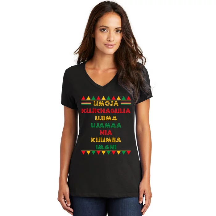 Umoja Kujichagulia Ujima Ujamaa Nia Kuumba Imani Women's V-Neck T-Shirt