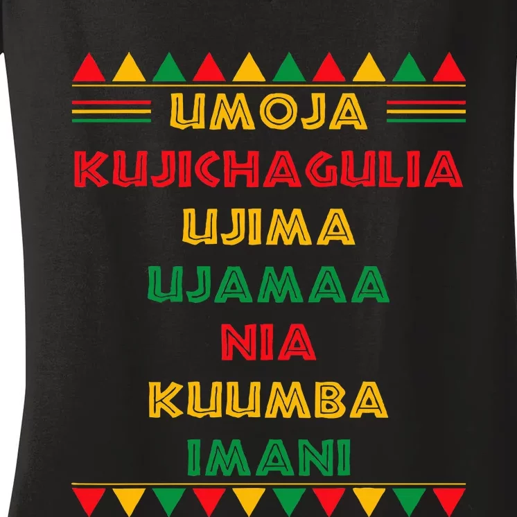 Umoja Kujichagulia Ujima Ujamaa Nia Kuumba Imani Women's V-Neck T-Shirt