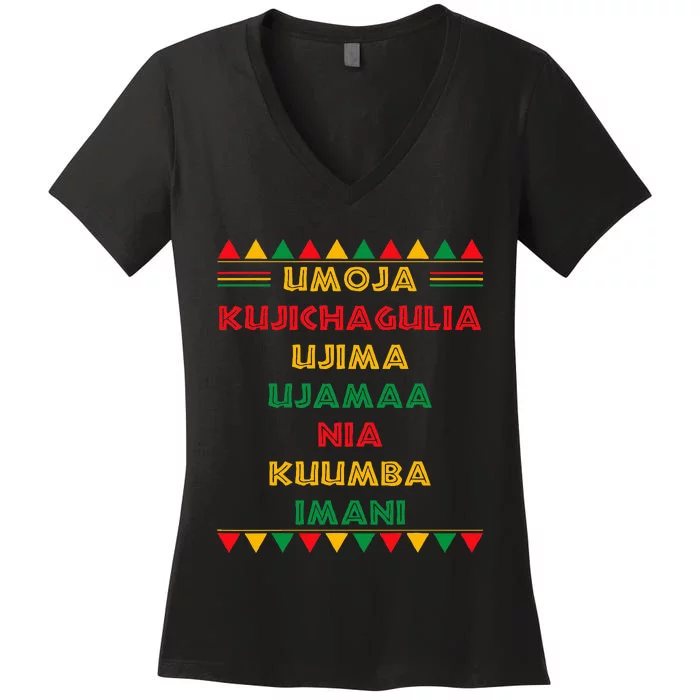 Umoja Kujichagulia Ujima Ujamaa Nia Kuumba Imani Women's V-Neck T-Shirt