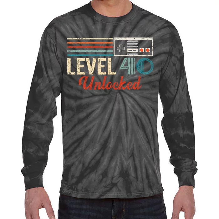 Unlocked Level 40 Birthday Video Game Controller Tie-Dye Long Sleeve Shirt