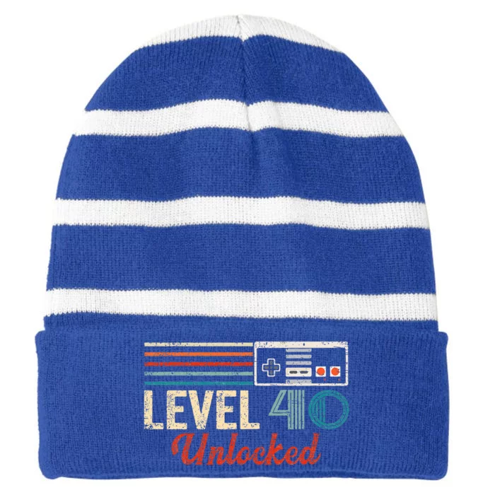 Unlocked Level 40 Birthday Striped Beanie with Solid Band