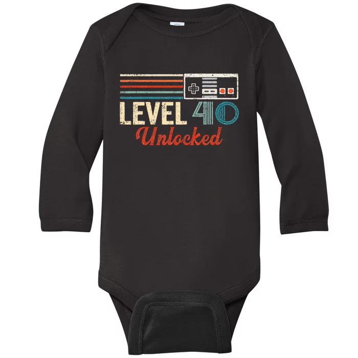 Unlocked Level 40 Birthday Boy Video Game Controller Baby Long Sleeve Bodysuit