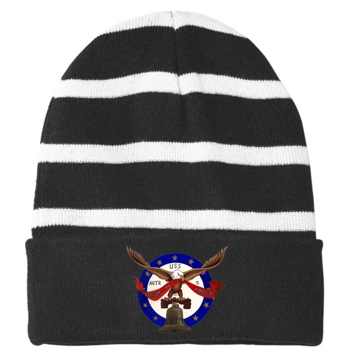 USS Liberty Badge Remember The USS Liberty Striped Beanie with Solid Band