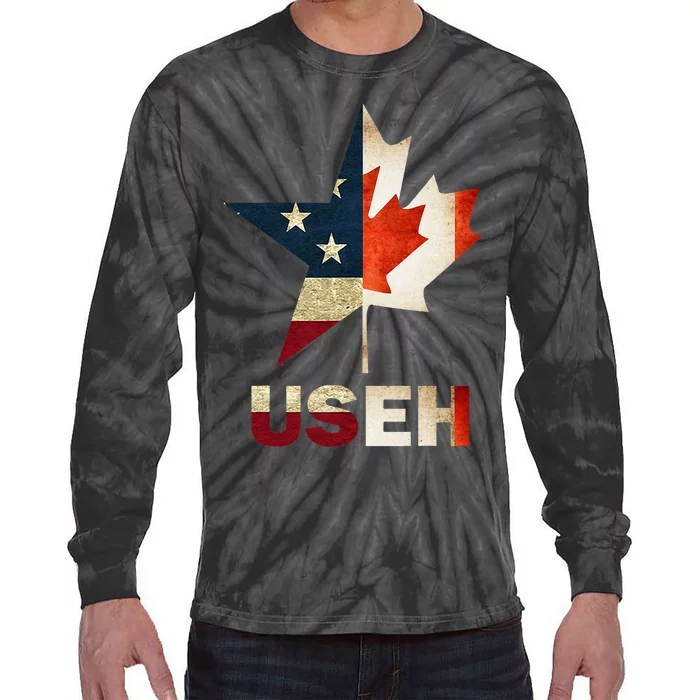 USEH Leaf Canadian American Flag Canada Tie-Dye Long Sleeve Shirt