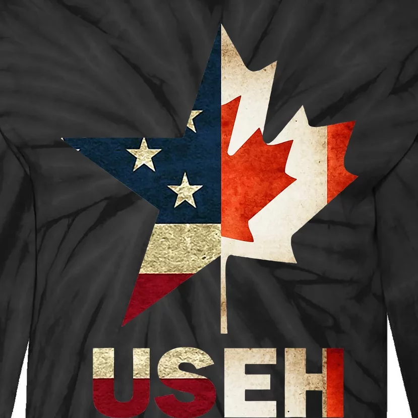 USEH Leaf Canadian American Flag Canada Tie-Dye Long Sleeve Shirt