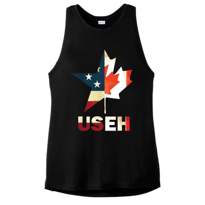 USEH Leaf Canadian American Flag Shirts Canada USA Flag Gift Ladies Tri-Blend Wicking Tank