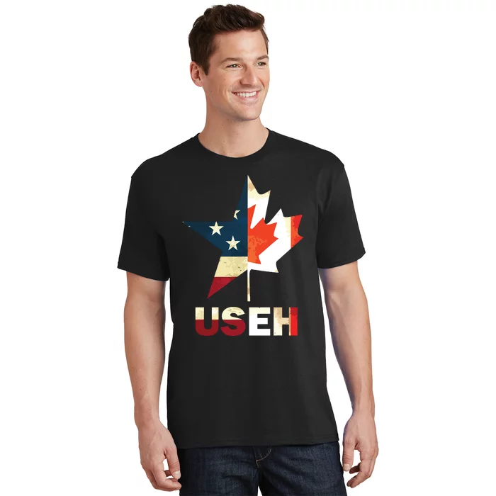 USEH Leaf Canadian American Flag Shirts Canada USA Flag Gift T-Shirt