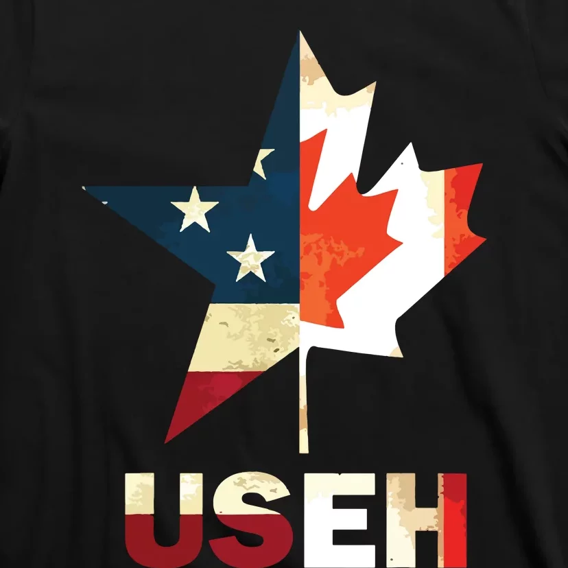 USEH Leaf Canadian American Flag Shirts Canada USA Flag Gift T-Shirt