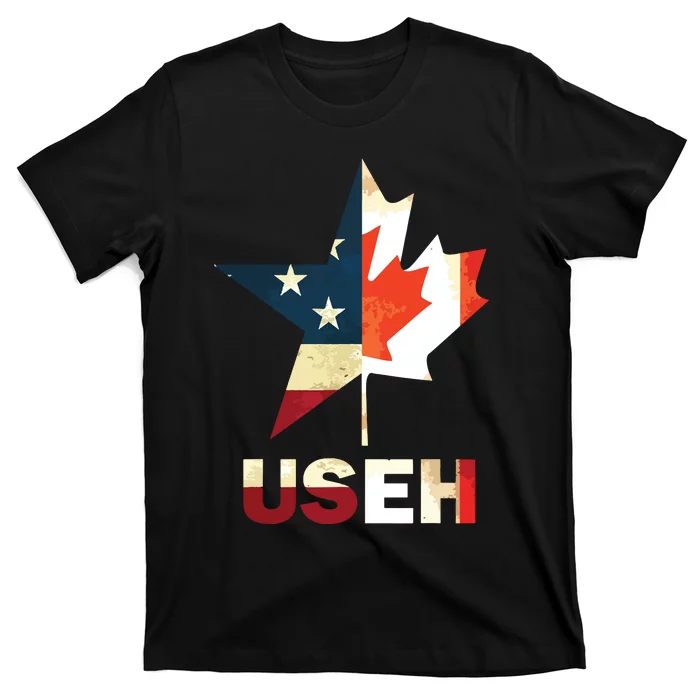 USEH Leaf Canadian American Flag Shirts Canada USA Flag Gift T-Shirt