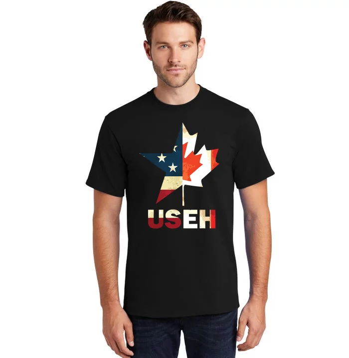 USEH Leaf Canadian American Flag Shirts Canada USA Flag Gift Tall T-Shirt