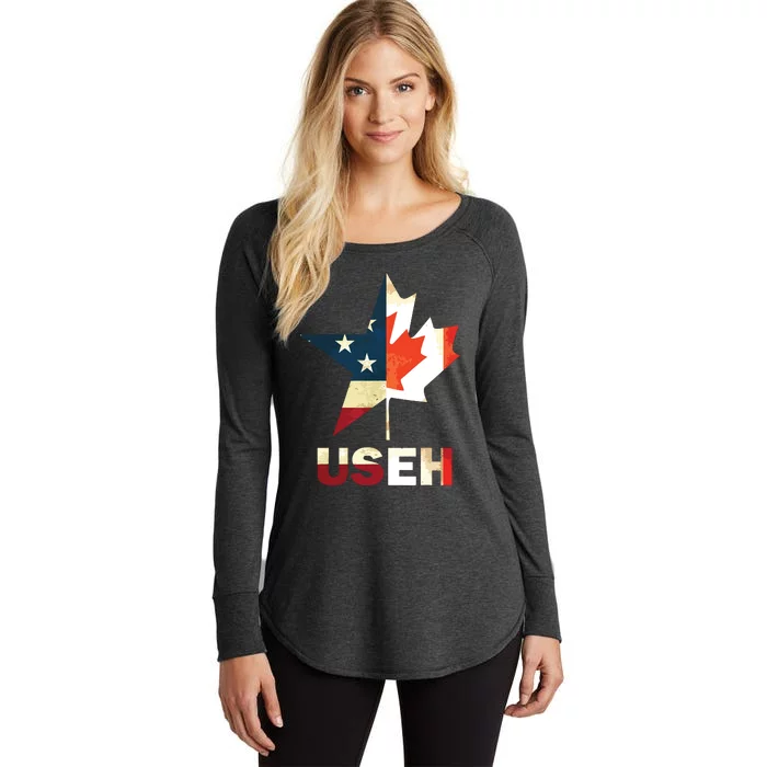 USEH Leaf Canadian American Flag Shirts Canada USA Flag Gift Women's Perfect Tri Tunic Long Sleeve Shirt