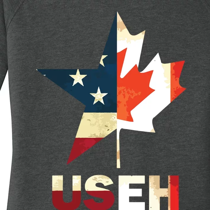 USEH Leaf Canadian American Flag Shirts Canada USA Flag Gift Women's Perfect Tri Tunic Long Sleeve Shirt