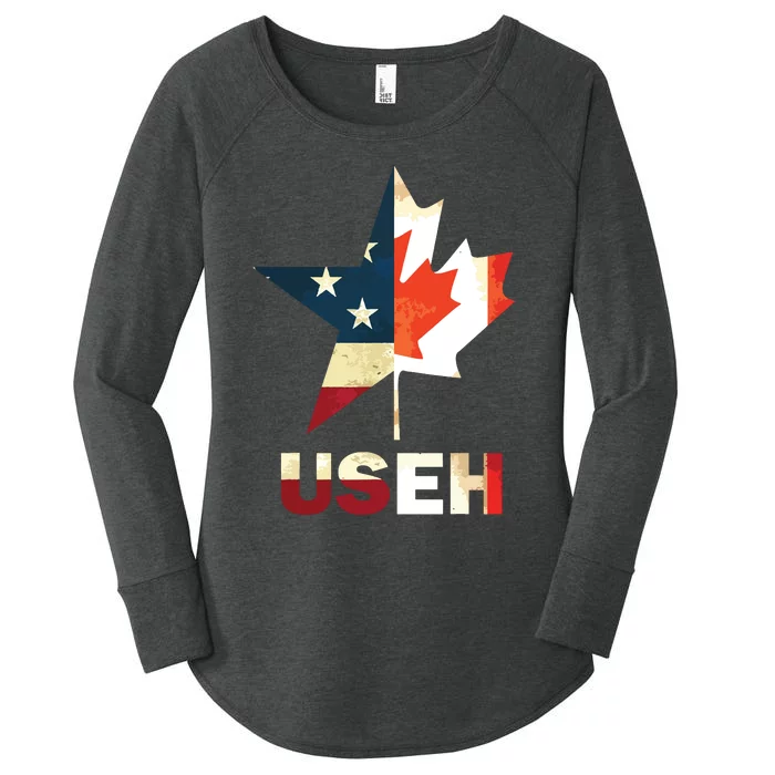 USEH Leaf Canadian American Flag Shirts Canada USA Flag Gift Women's Perfect Tri Tunic Long Sleeve Shirt