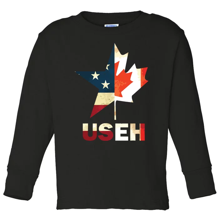 USEH Leaf Canadian American Flag Shirts Canada USA Flag Gift Toddler Long Sleeve Shirt