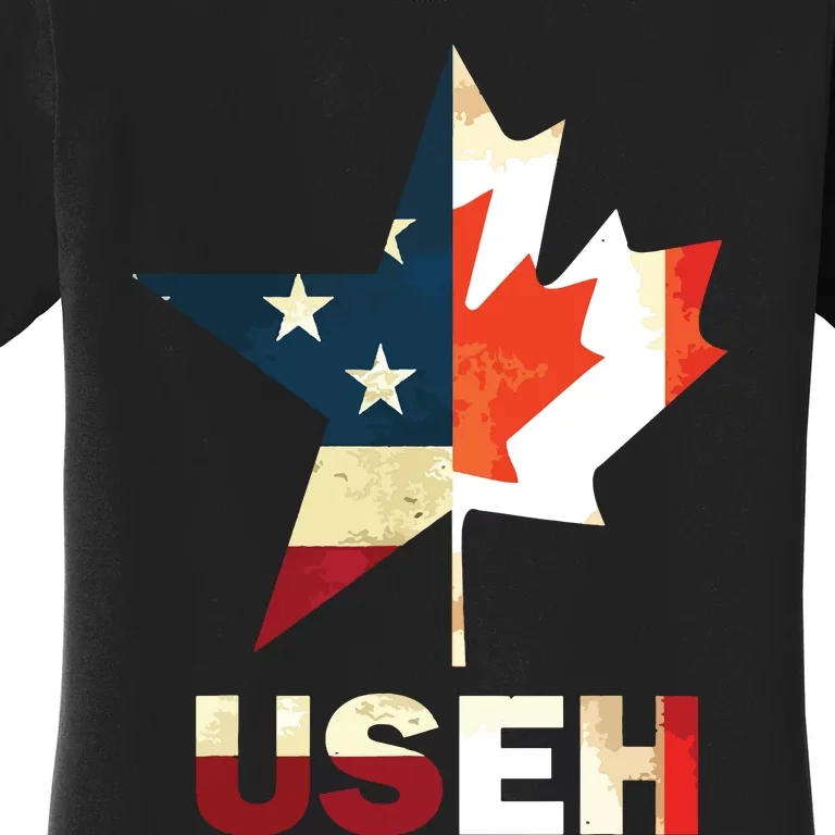 USEH Leaf Canadian American Flag Shirts Canada USA Flag Gift Women's T-Shirt