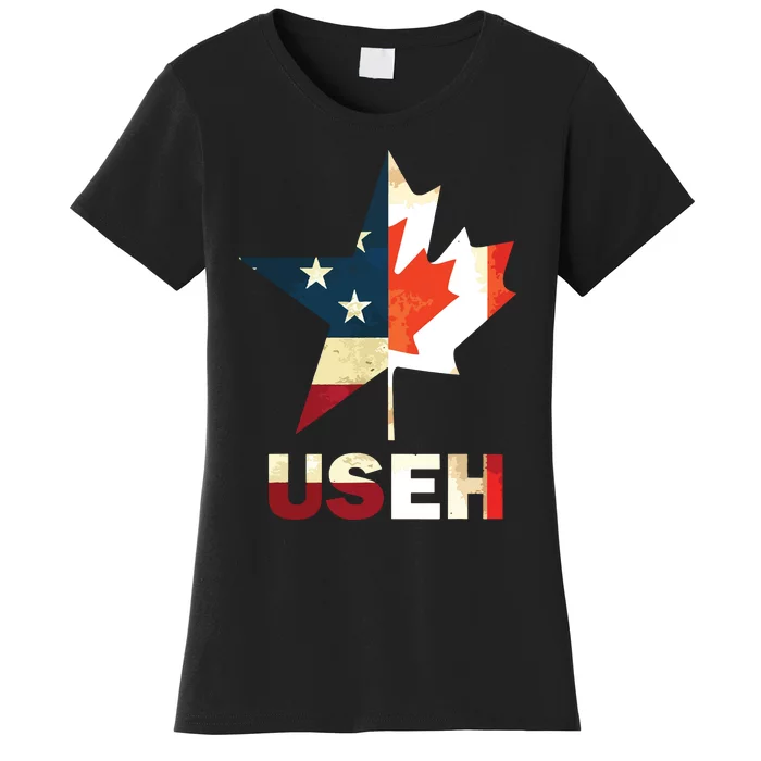 USEH Leaf Canadian American Flag Shirts Canada USA Flag Gift Women's T-Shirt