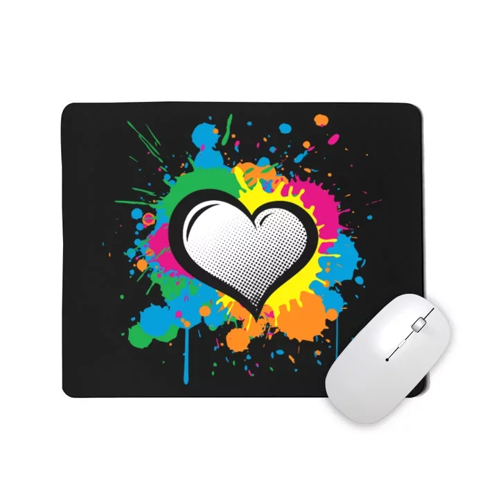 Unique Love Heart Multi Color Paint Splash Splatter Mousepad