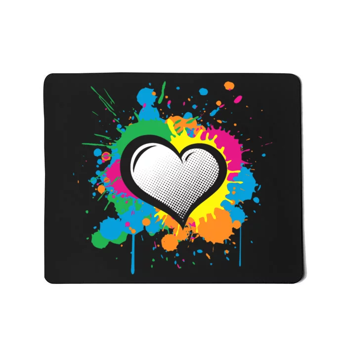 Unique Love Heart Multi Color Paint Splash Splatter Mousepad