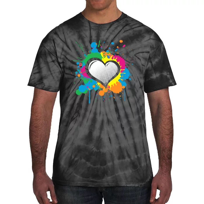 Unique Love Heart Multi Color Paint Splash Splatter Tie-Dye T-Shirt