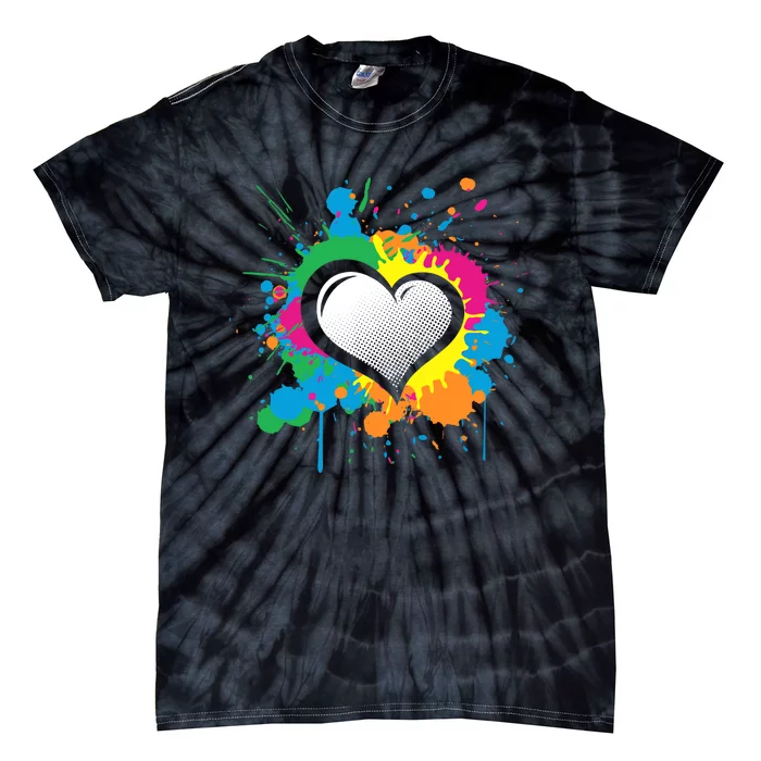 Unique Love Heart Multi Color Paint Splash Splatter Tie-Dye T-Shirt