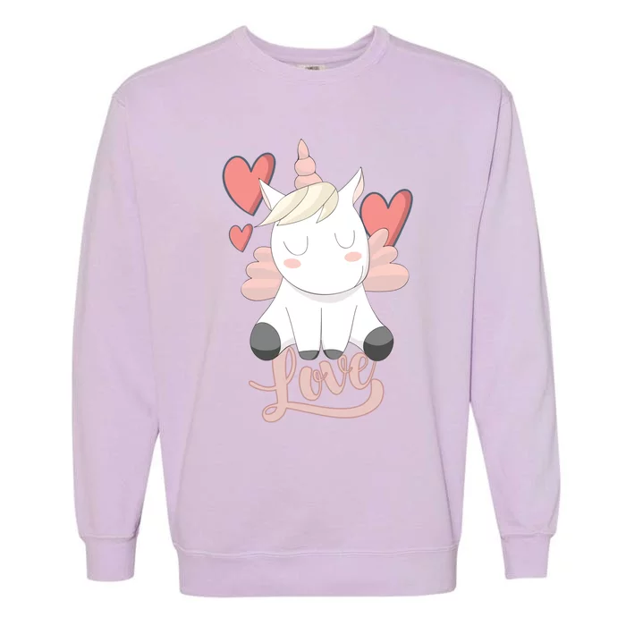 Unicorn Love Heart Valentine's Day Gift Gift Garment-Dyed Sweatshirt