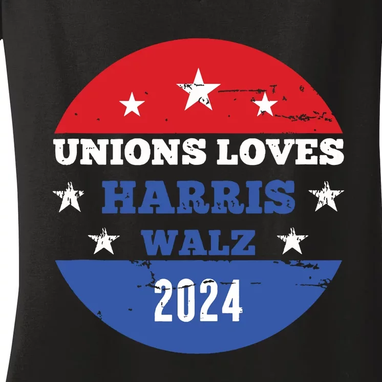 Unions Loves Harris Walz Waltz President 2024 Women's V-Neck T-Shirt