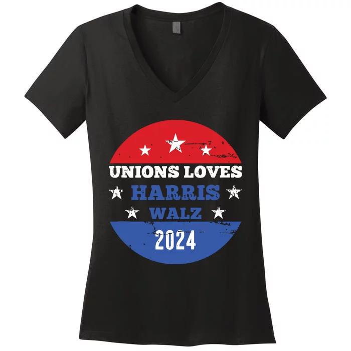 Unions Loves Harris Walz Waltz President 2024 Women's V-Neck T-Shirt