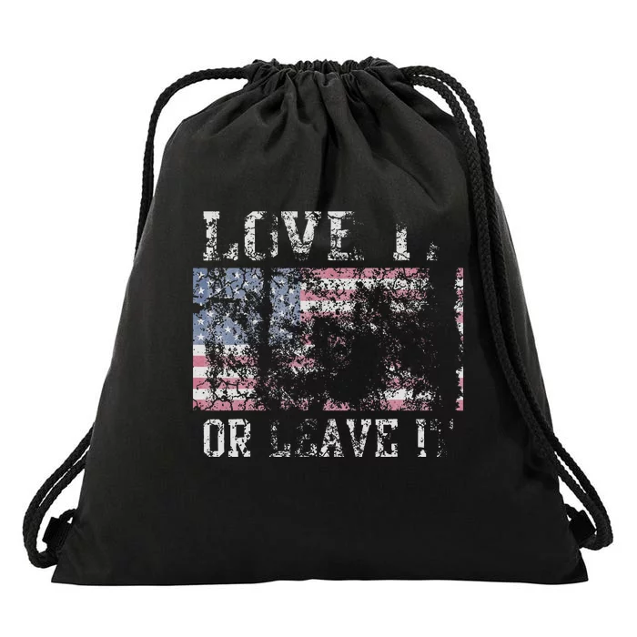 USA Love It Or Leave It Patriotic Retro Fade Drawstring Bag