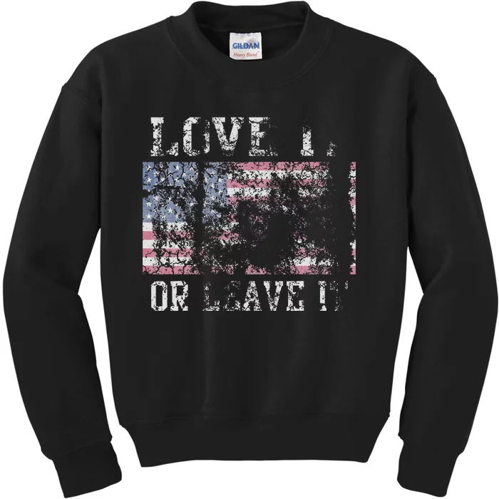 USA Love It Or Leave It Patriotic Retro Fade Kids Sweatshirt