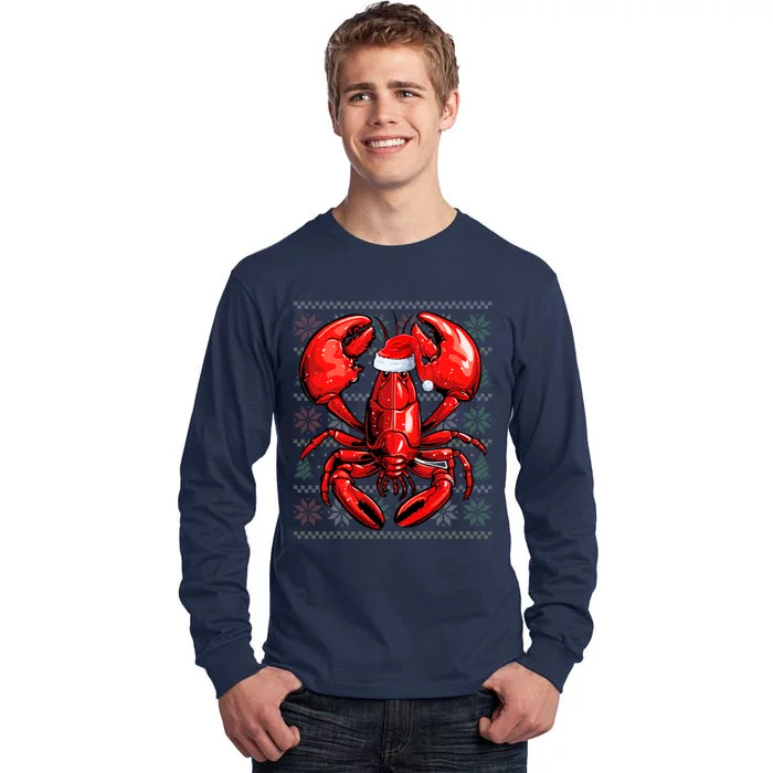 Ugly Lobster Lover Wearing Santa Hat Xmas Lobster Christmas Tall Long Sleeve T-Shirt