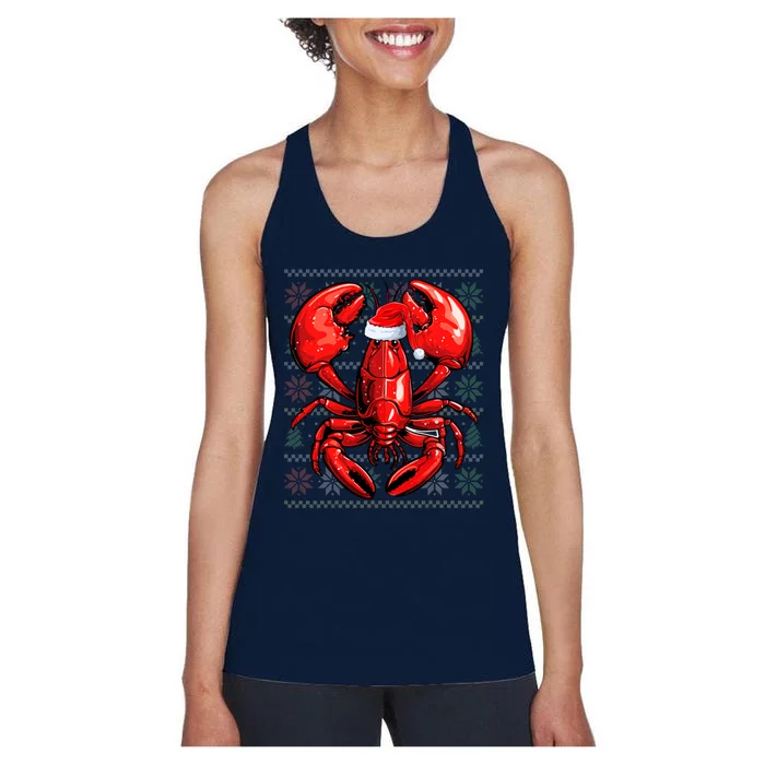 Ugly Lobster Lover Wearing Santa Hat Xmas Lobster Christmas Women's Racerback Tank