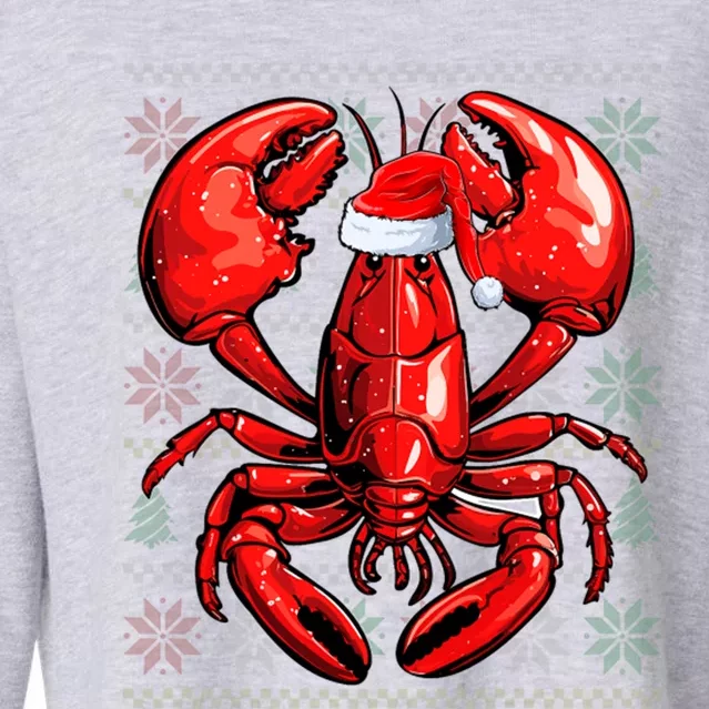 Ugly Lobster Lover Wearing Santa Hat Xmas Lobster Christmas Cropped Pullover Crew