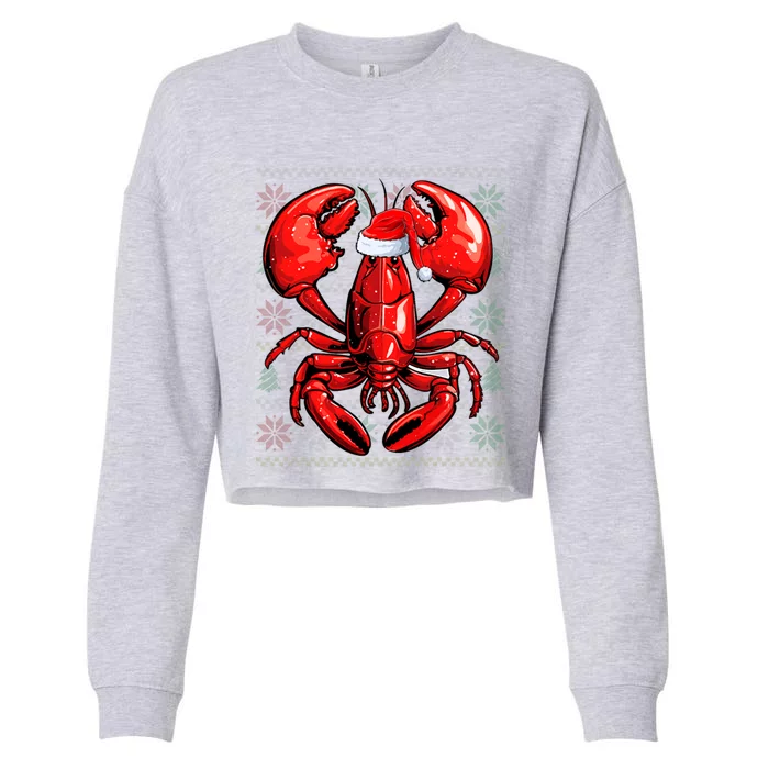 Ugly Lobster Lover Wearing Santa Hat Xmas Lobster Christmas Cropped Pullover Crew