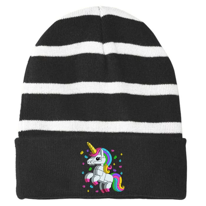 Unicorn Lover Master Builder Bricks Blocks Toy Gift Striped Beanie with Solid Band