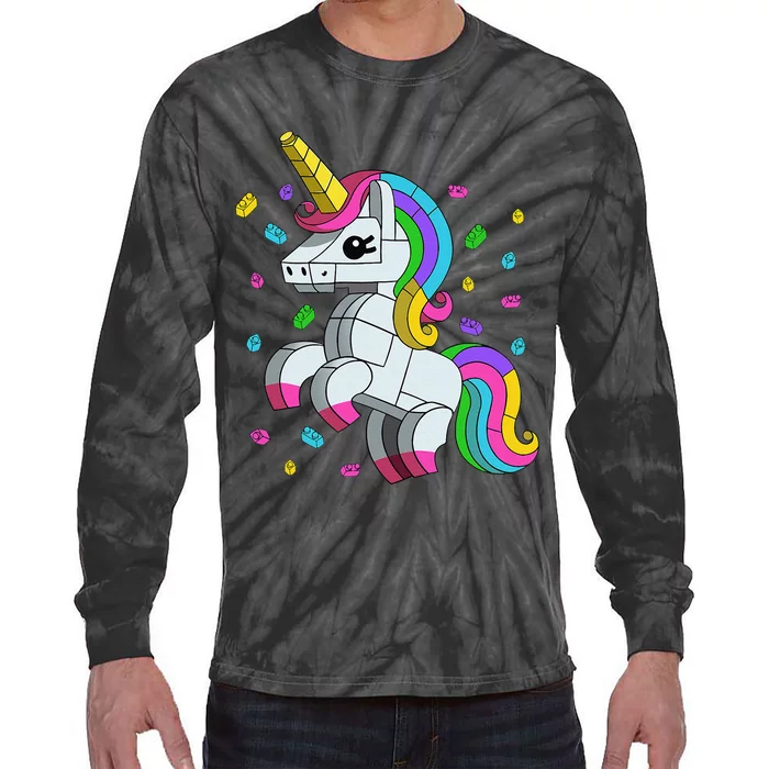 Unicorn Lover Master Builder Bricks Blocks Toy Gift Tie-Dye Long Sleeve Shirt