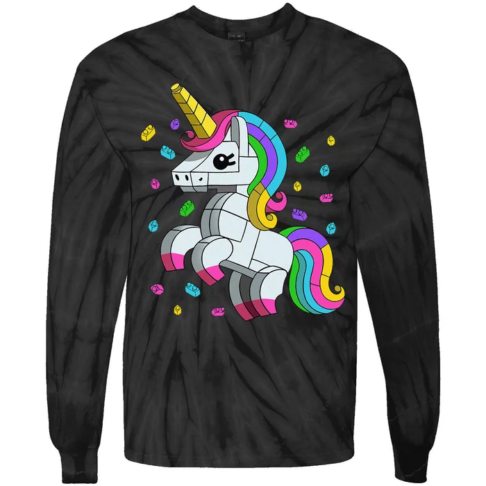 Unicorn Lover Master Builder Bricks Blocks Toy Gift Tie-Dye Long Sleeve Shirt