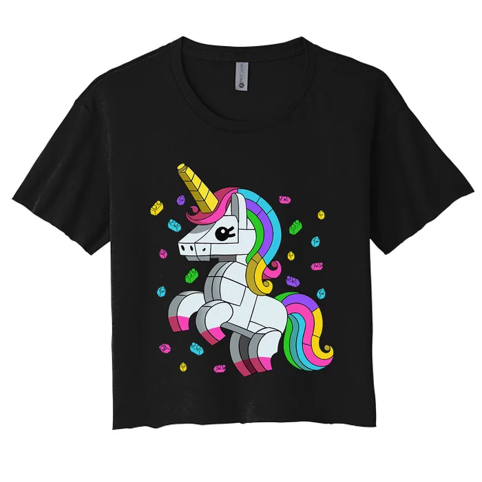 Unicorn Lover Master Builder Bricks Blocks Toy Gift Women's Crop Top Tee