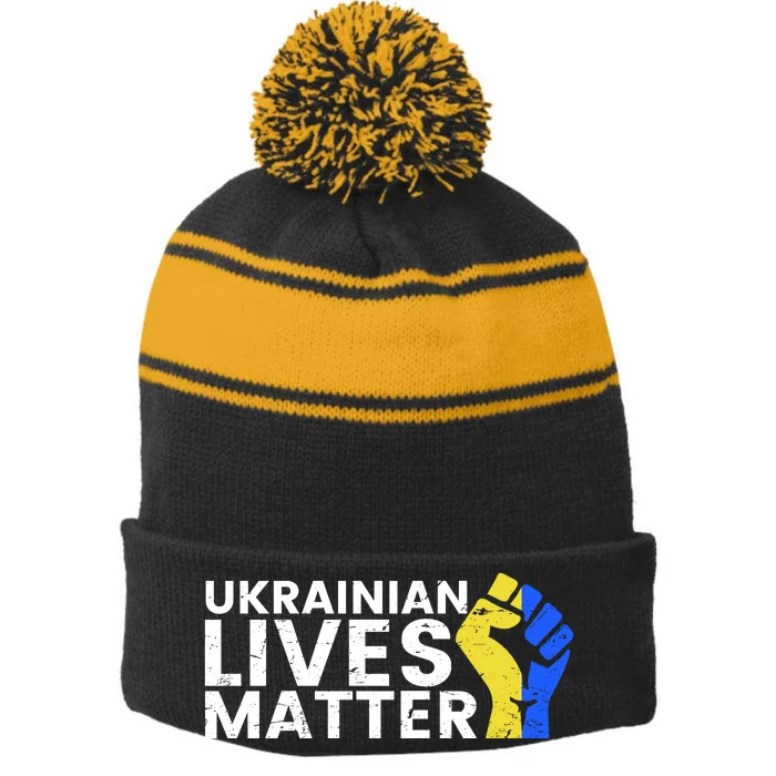 Ukrainian Lives Matter Stand With Ukraine Pray Support Stripe Pom Pom Beanie