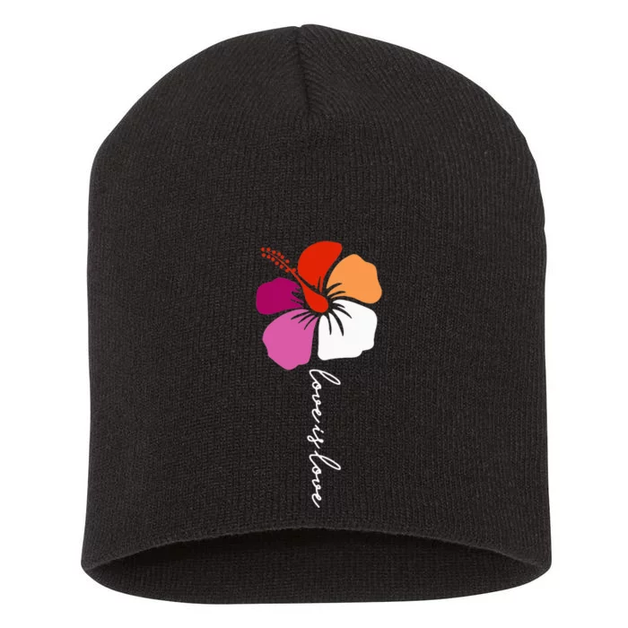 Unique Lesbian Pride Flag Colors Hibiscus LGBT Lesbian Short Acrylic Beanie