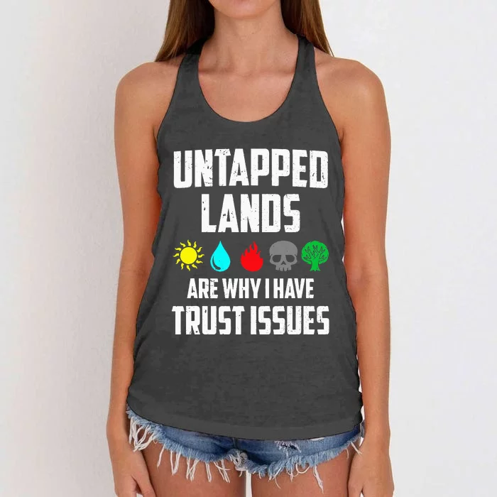 Untapped Lands Trust Issues Magic Funny Geek TCG Classic Fit Short Sleeve Black Women's Knotted Racerback Tank