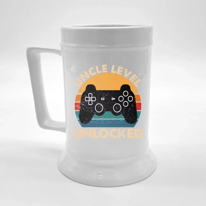 Uncle Level Unlocked Leveled Up To Uncle Retro Video Gamer Gift Front & Back Beer Stein