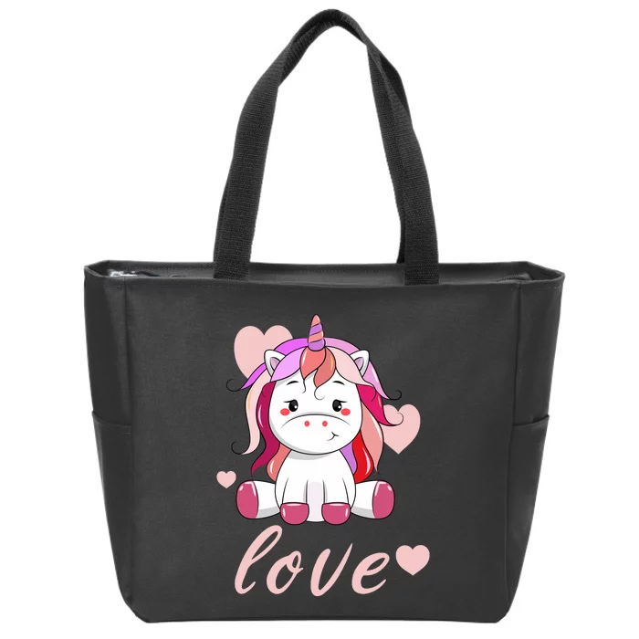 Unicorn Love Valentine Zip Tote Bag