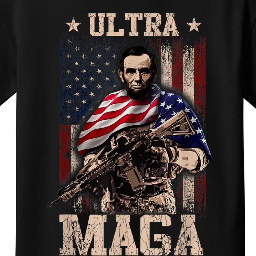 Ultra Maga 4th Of July Abraham Lincoln Gun 2nd Amendment Kids T-Shirt