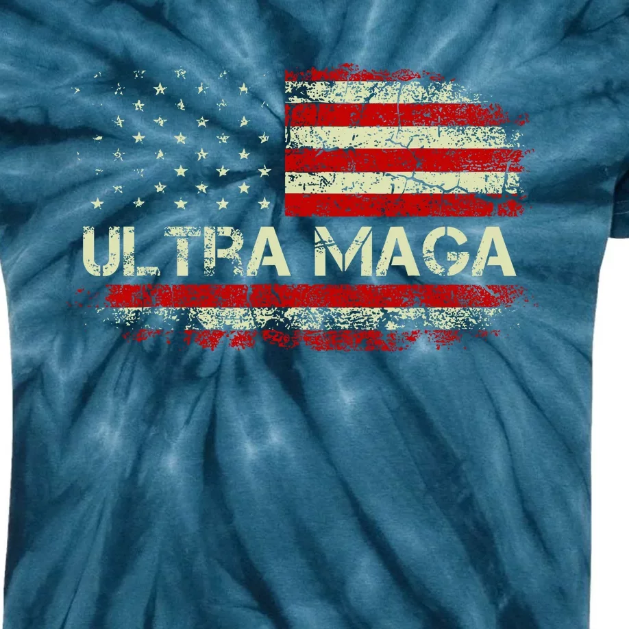 Ultra Maga American Flag Kids Tie-Dye T-Shirt