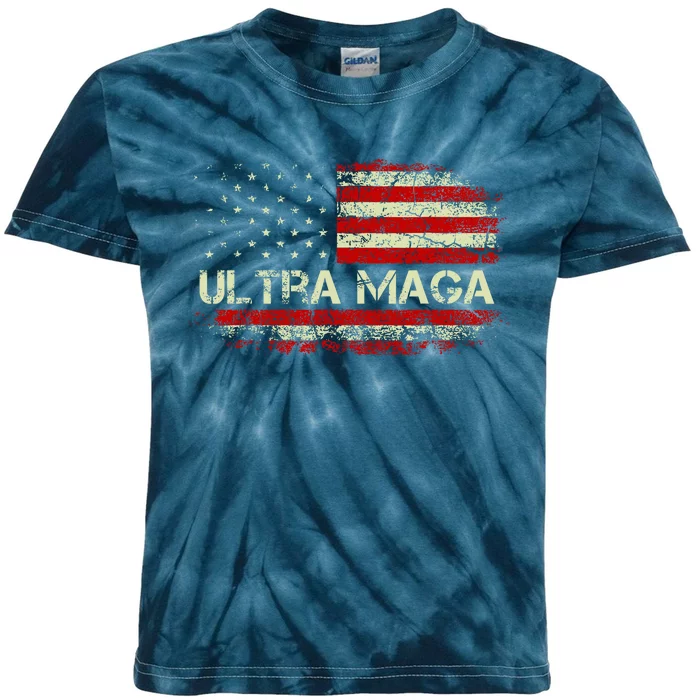 Ultra Maga American Flag Kids Tie-Dye T-Shirt